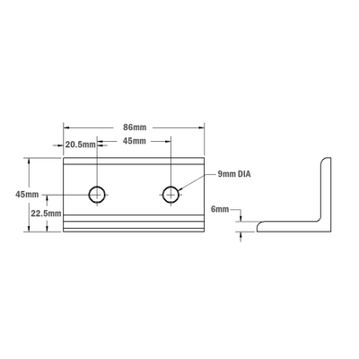 40-540-1SS MODULAR SOLUTIONS ANGLE BRACKET 45MM TALL X 90MM WIDE WITH STAINLESS STEEL HARDWARE